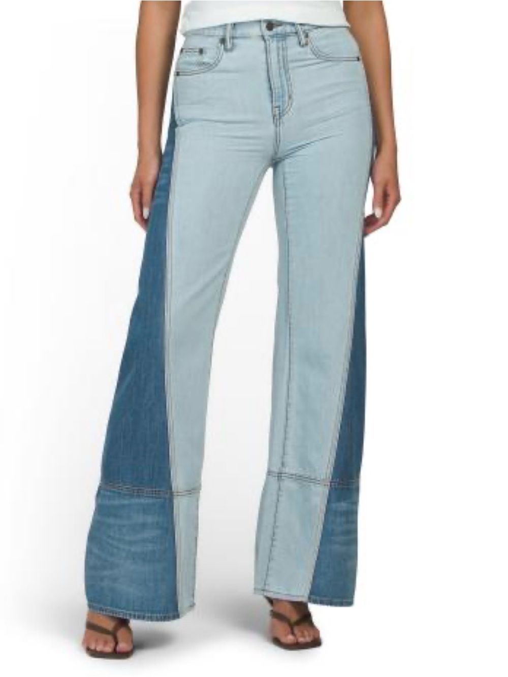 Johnny Was Two-Tone Light & Medium Blue Wide-Leg Jeans